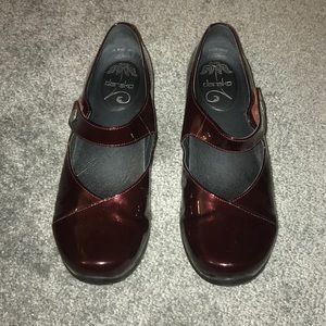 Dansko Burgundy Mary Jane Patent Leather Shoes